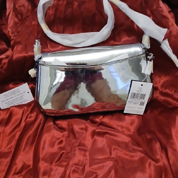 NWT Kate Spade Bridget Mirror Silver Metallic Small Flap Shoulder Bag - Picture 2 of 4